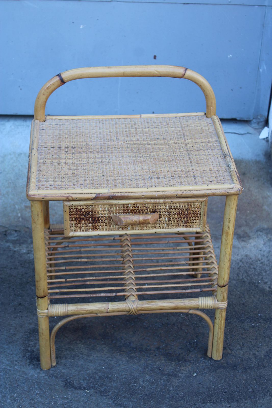 Pair Of Italian Bamboo Nightstands With Drawer And Shelf 1970 photo for sale
