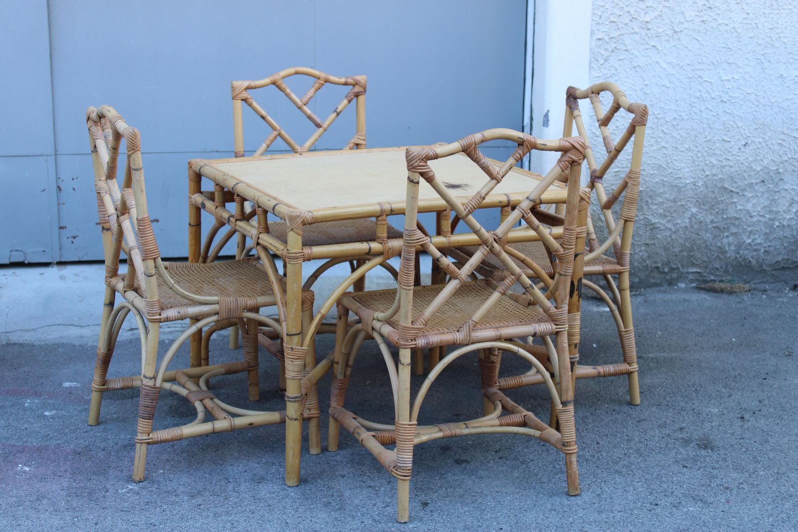 photo buy Square Dining Table With Chairs In Bamboo Southern Nurseries 1970s