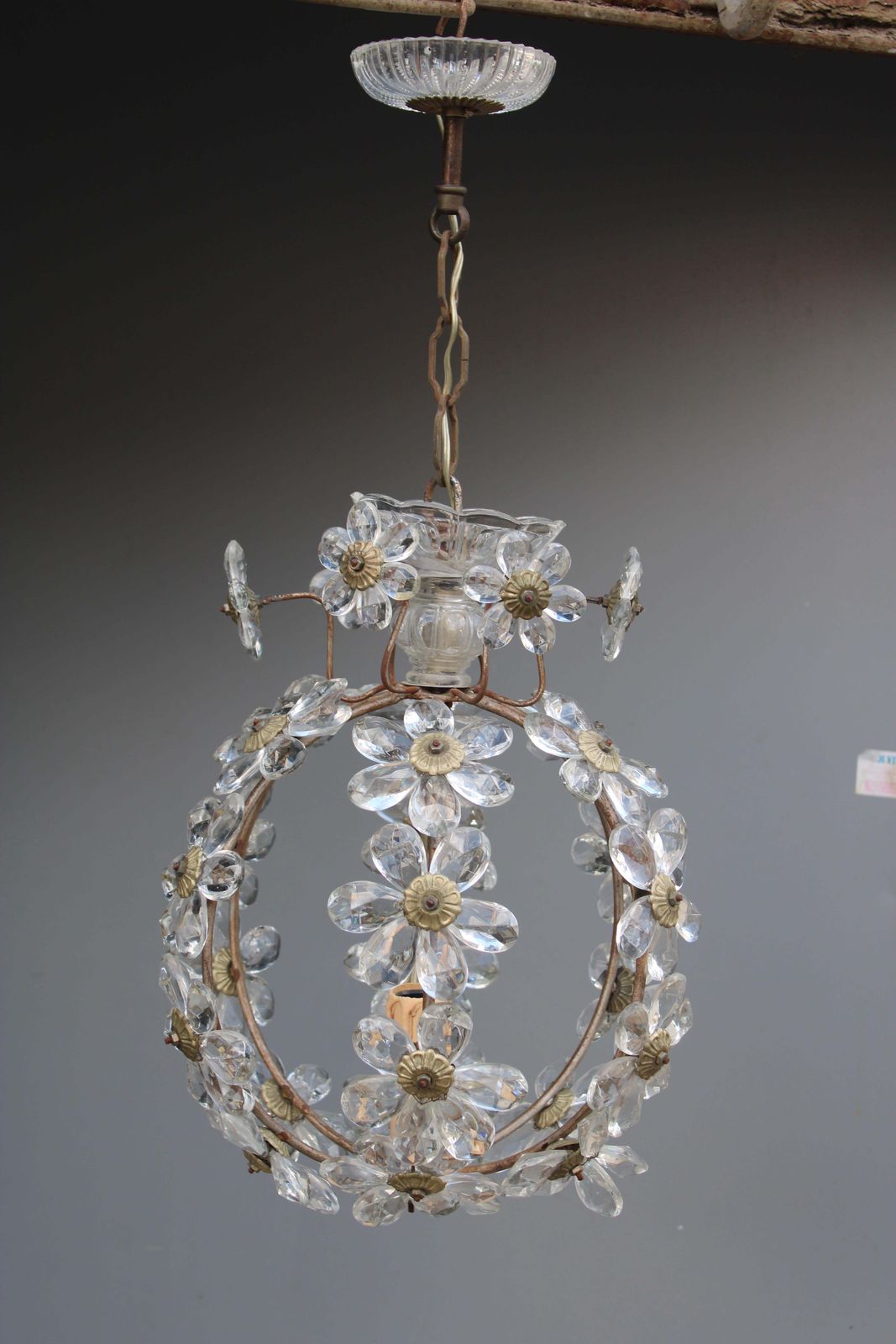 Ball Pendant Chandelier With Crystals France 1950s photo furniture
