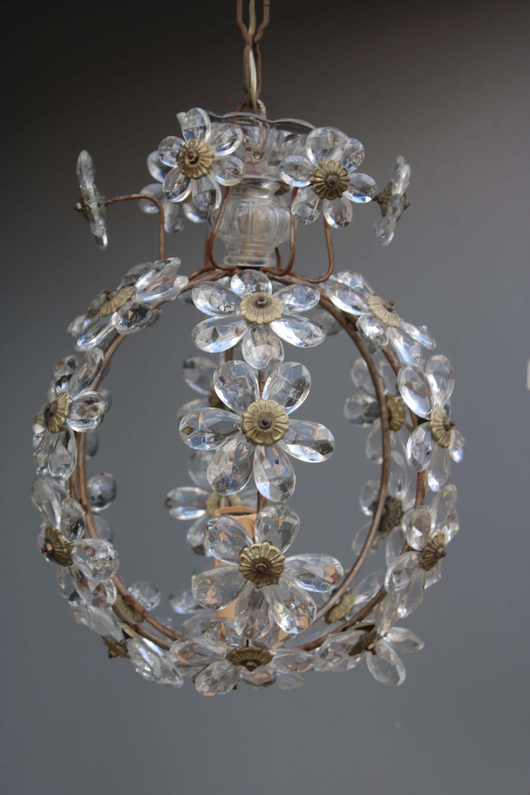 Ball Pendant Chandelier With Crystals France 1950s photo for sale