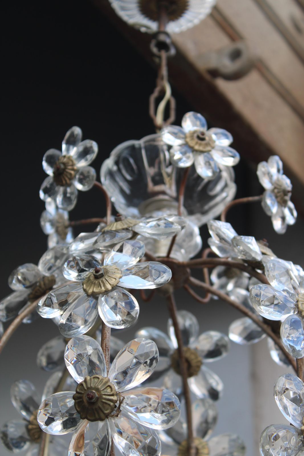 photo furniture Ball Pendant Chandelier With Crystals France 1950s