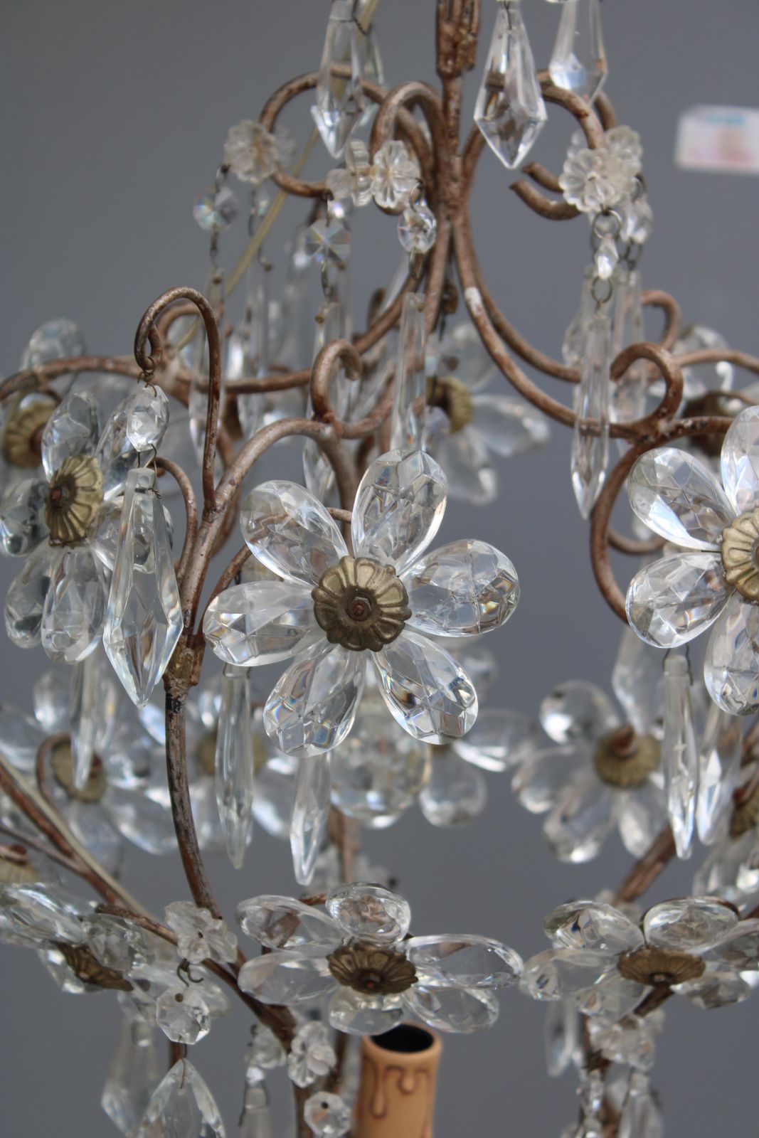 Decorative French Metal And Crystal Laterna 1950 Made In France photo for sale