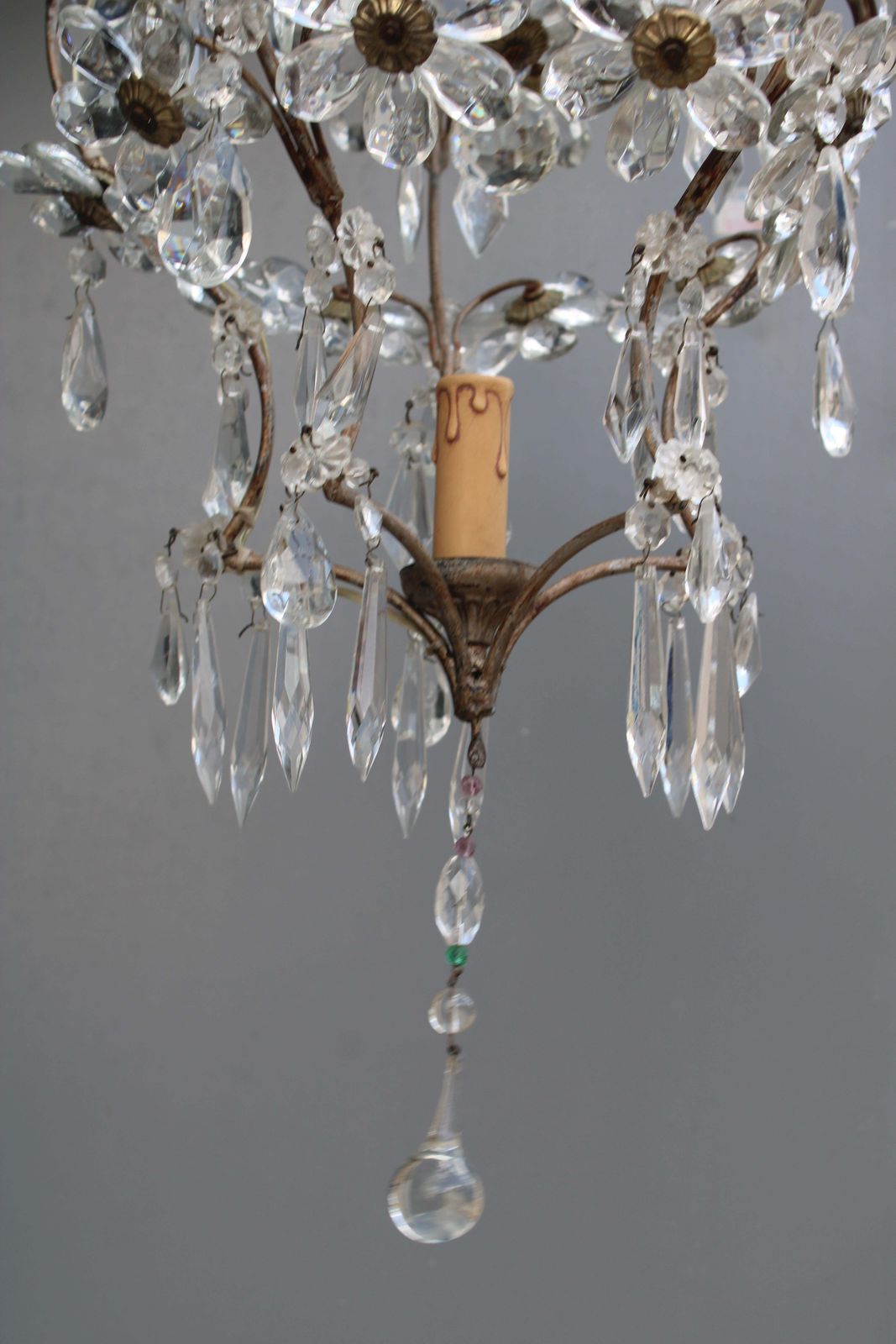 Decorative French Metal And Crystal Laterna 1950 Made In France photo Lighting