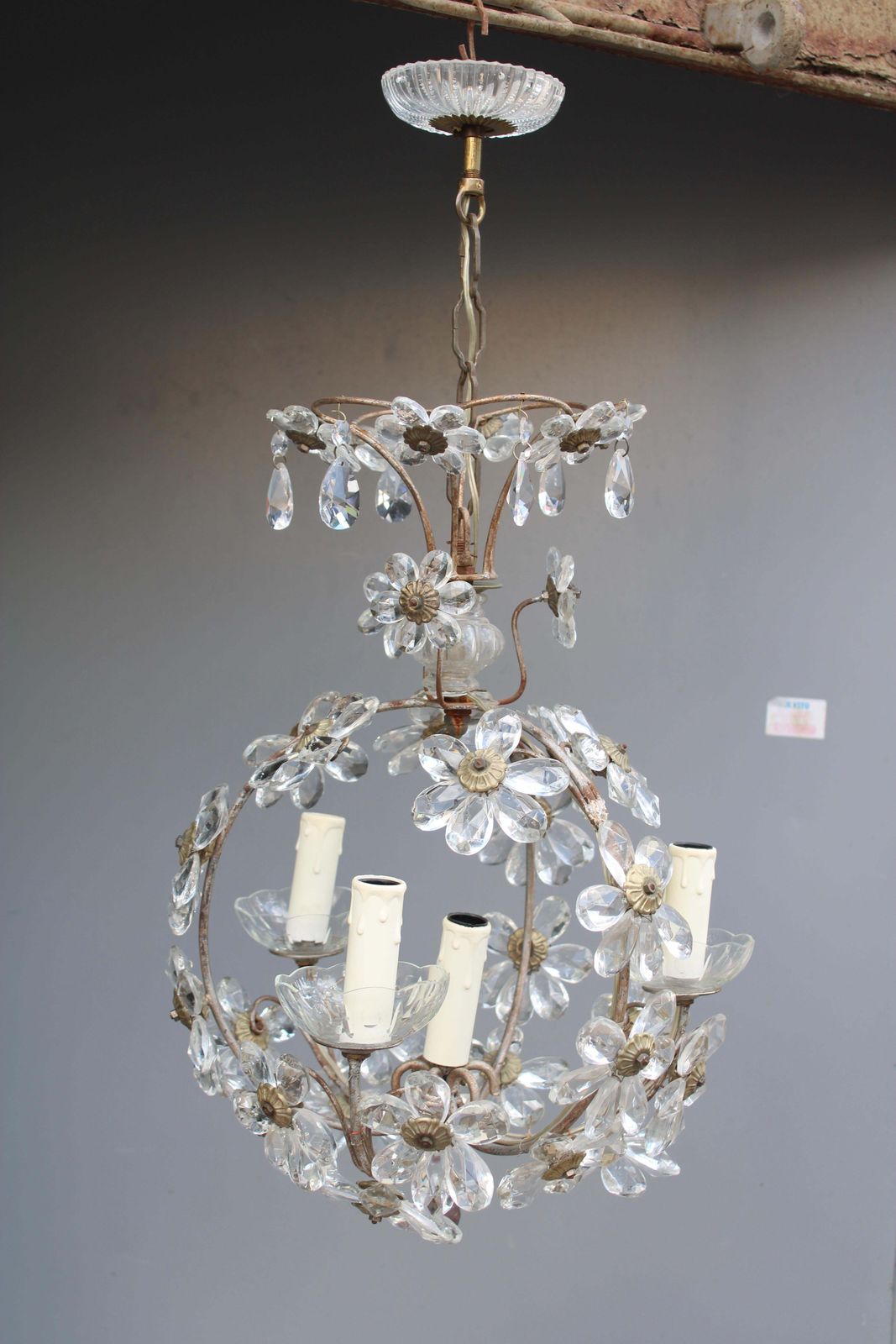 Metal And Crystal Lantern French 1950s Mid Century France Design photo furniture