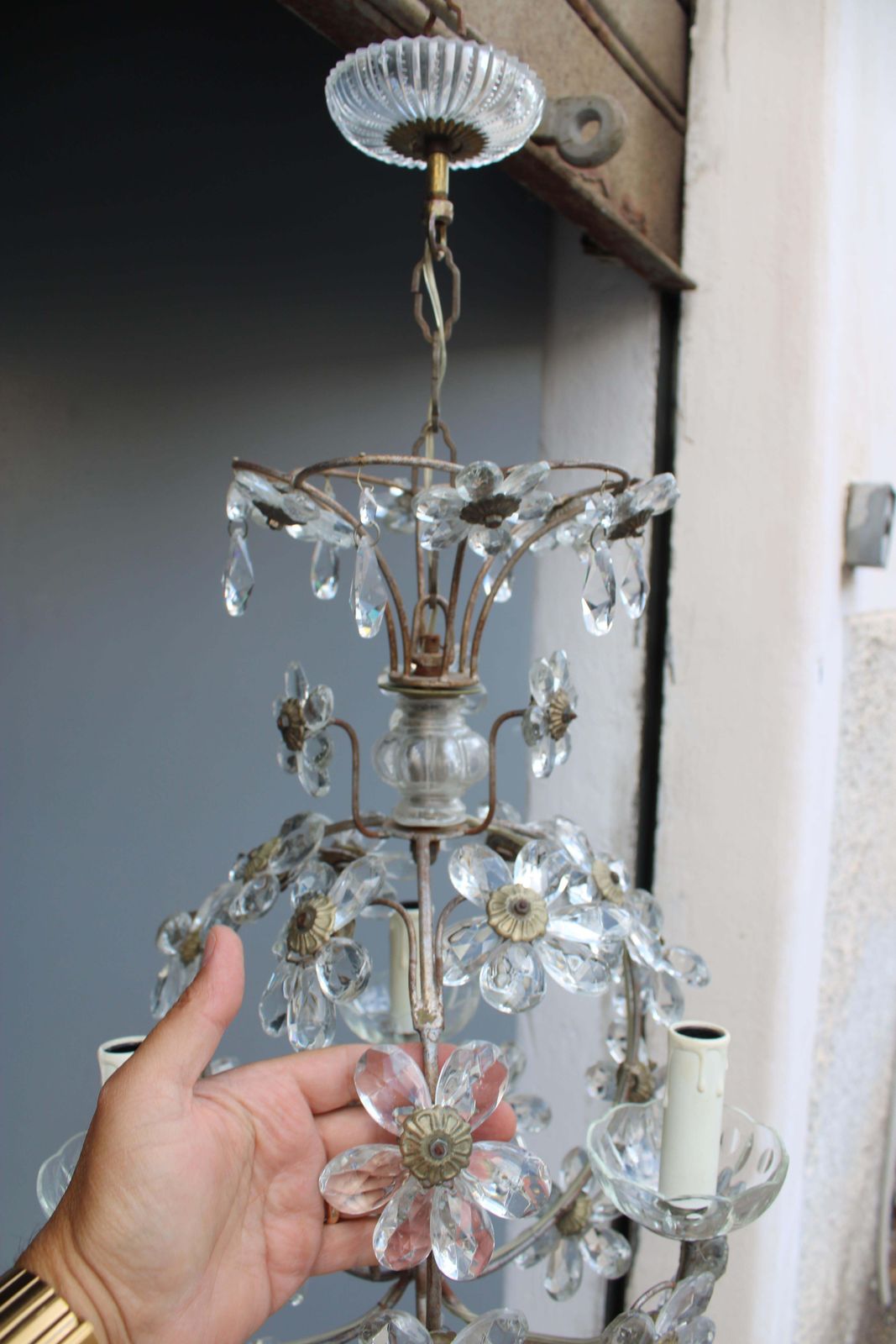 Lighting Metal And Crystal Lantern French 1950s Mid Century France Design photo