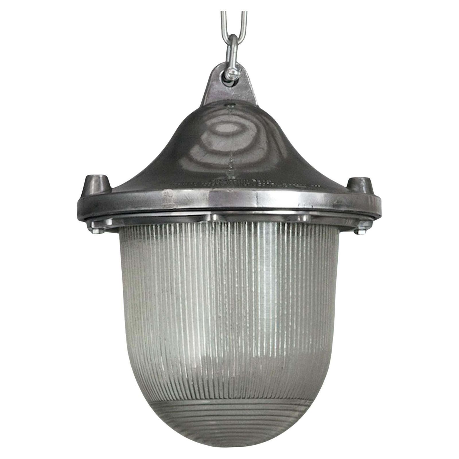 Late Century Polish Aluminium & Prismatic Glass Industrial Light By Polam