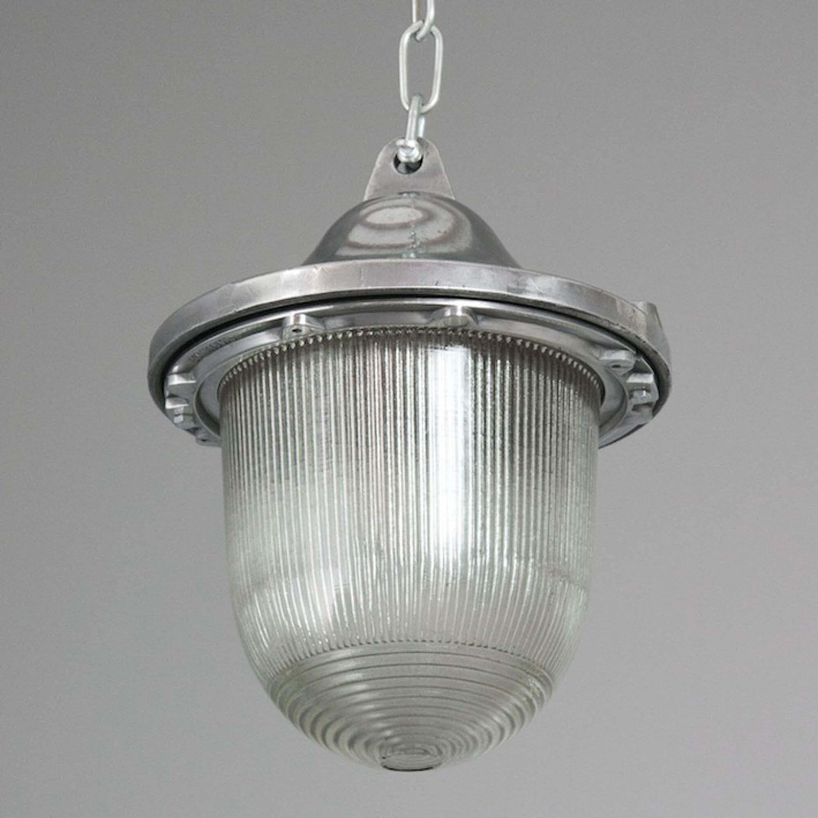 Late Century Polish Aluminium & Prismatic Glass Industrial Light By Polam photo Lighting