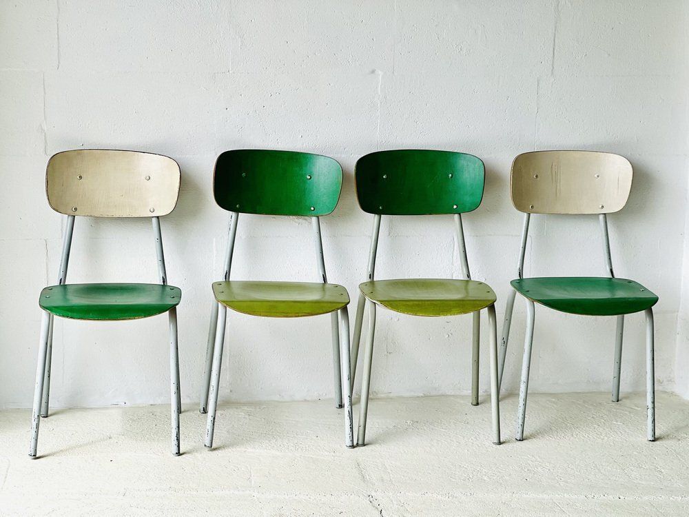 Vintage School Chairs, Set Of 4