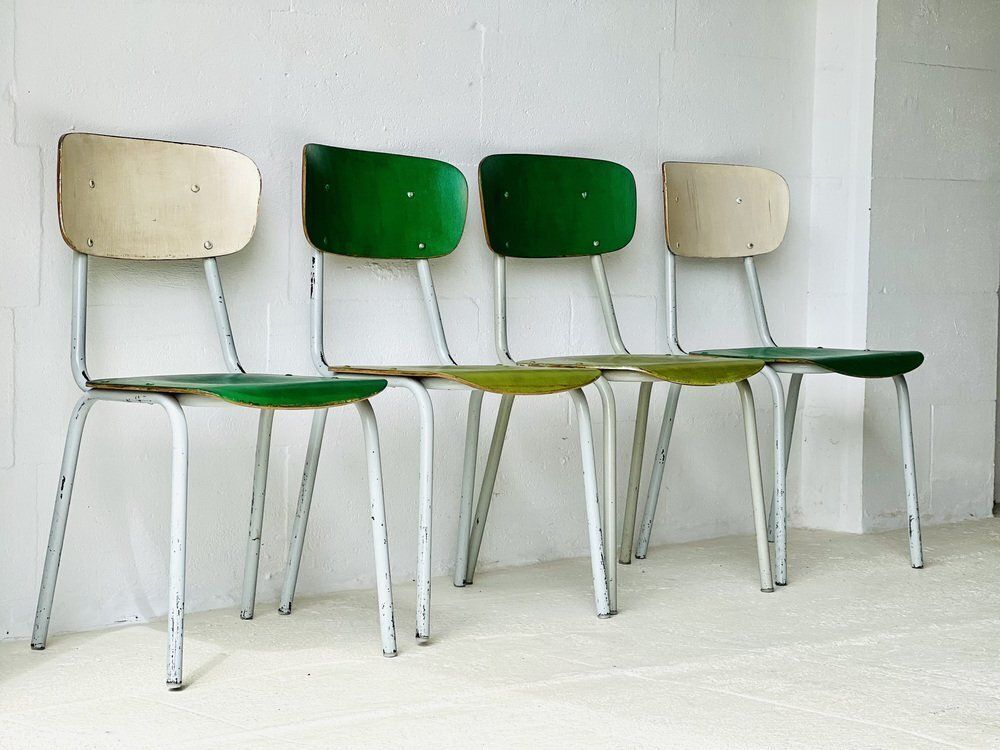 Furniture Vintage School Chairs, Set Of 4 photo