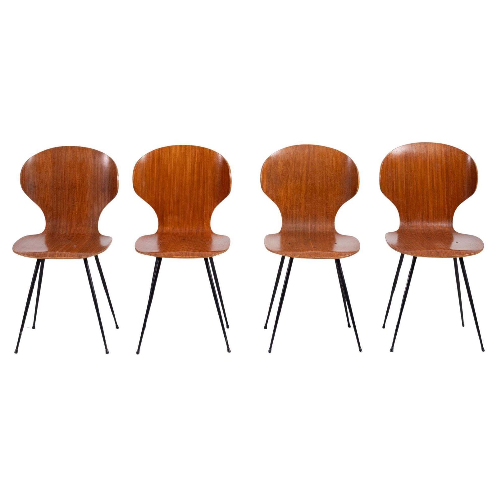 Carlo Ratti Set Of Four Lulli Dining Chairs In Steel And Wood By Ilc 1950s Italy
