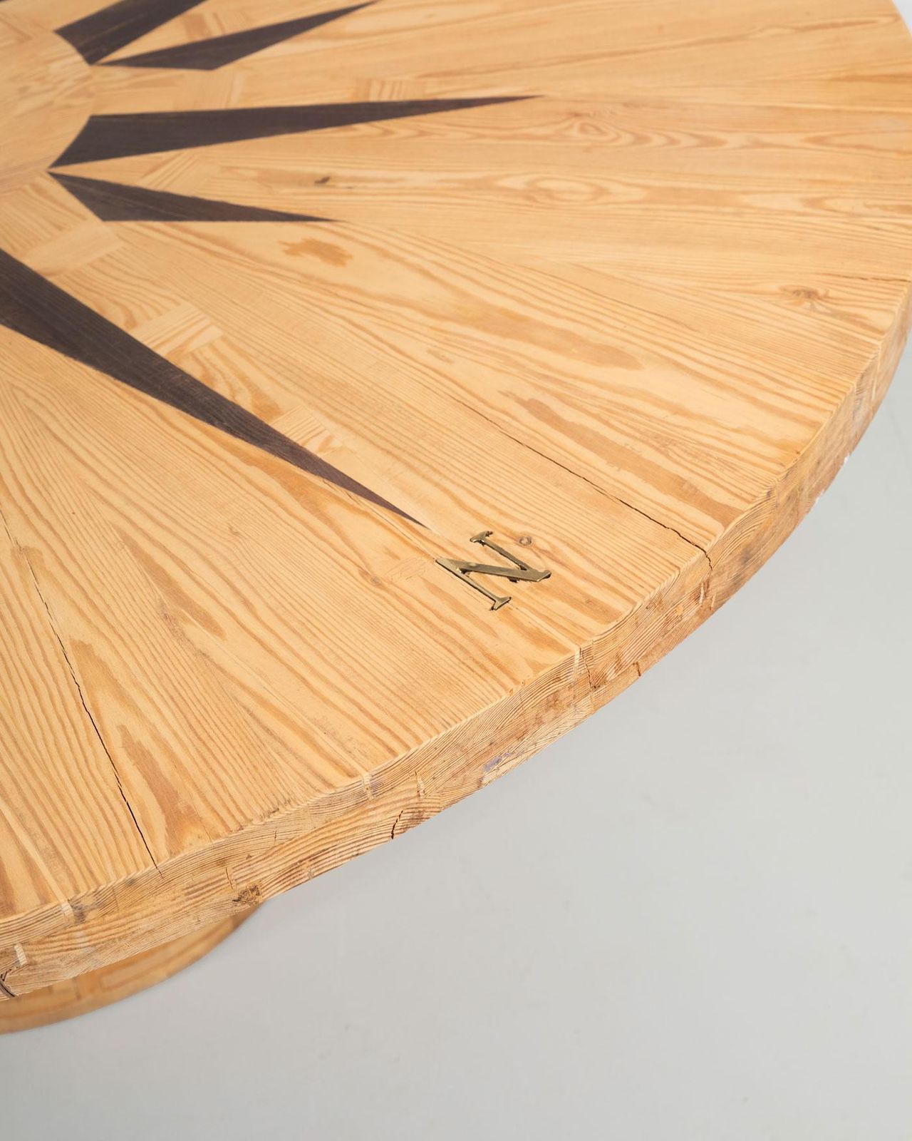 Mario Ceroli La Rosa Dei Venti Table In Pinewood With Inlays By Poltronova 1970s photo Furniture