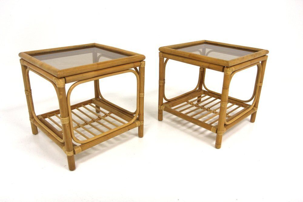 Vintage Rattan Bedside Tables, Sweden, 1970, Set Of 2
