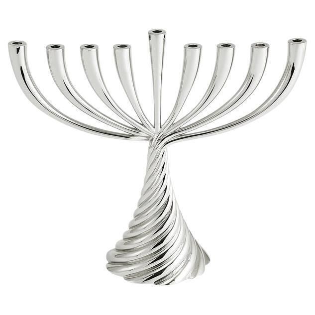 Contemporary Hanukkah Candleholder In Silver Twist Menorah