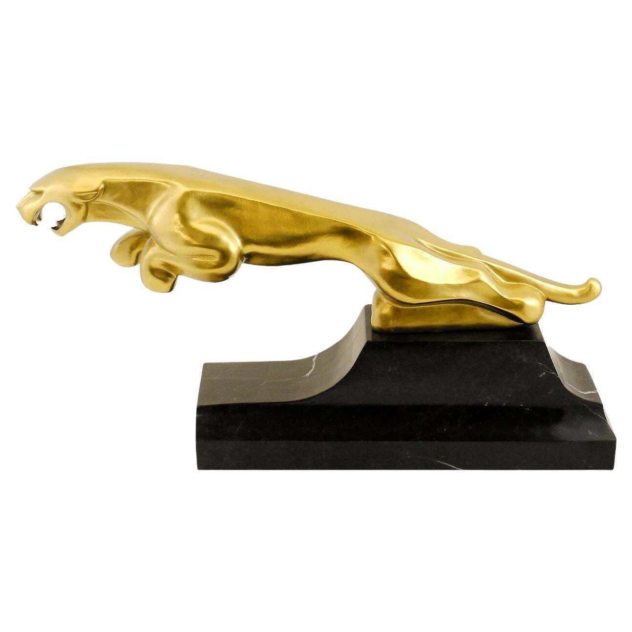 Bronze Radiator Mascot Sculpture Of Jaguar Leaper