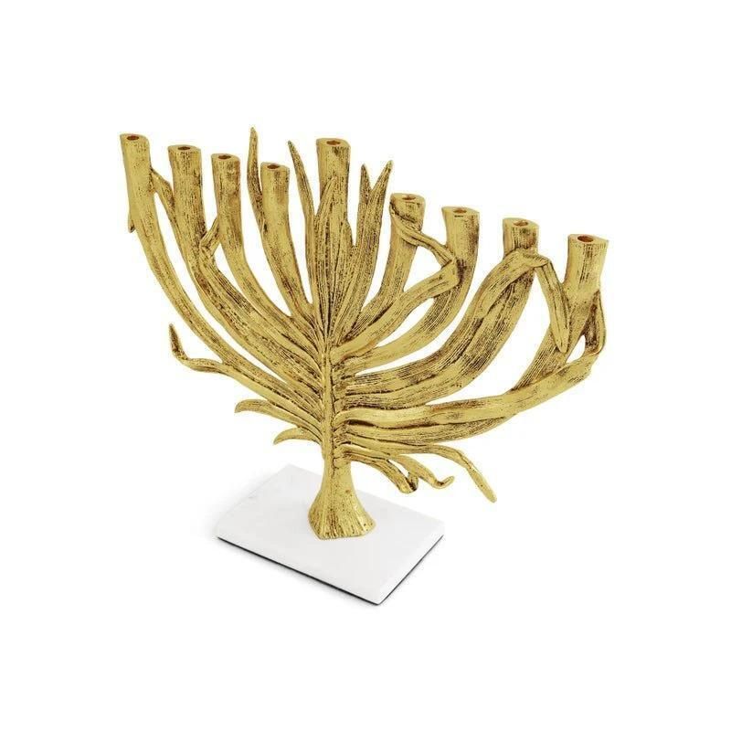 Gold Tone Cast Metal Contemporary Palm Menorah photo furniture