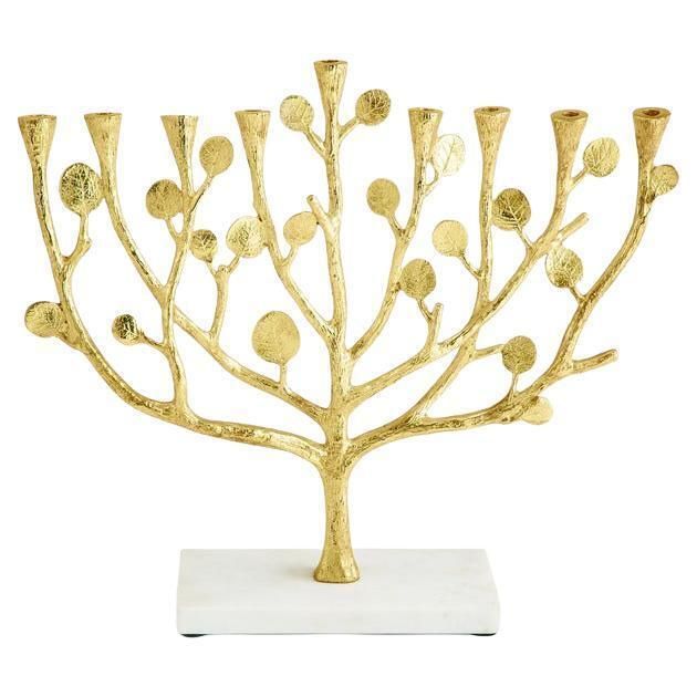 Contemporary Gold Tone Cast Metal Botanical Menorah