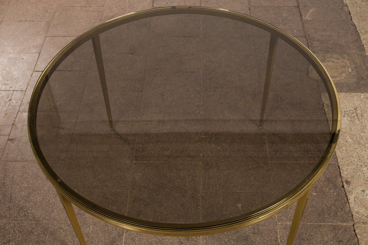 Furniture Circular Golden Brass Coffee Table From Vereinigte Werkstätten, 1960s photo