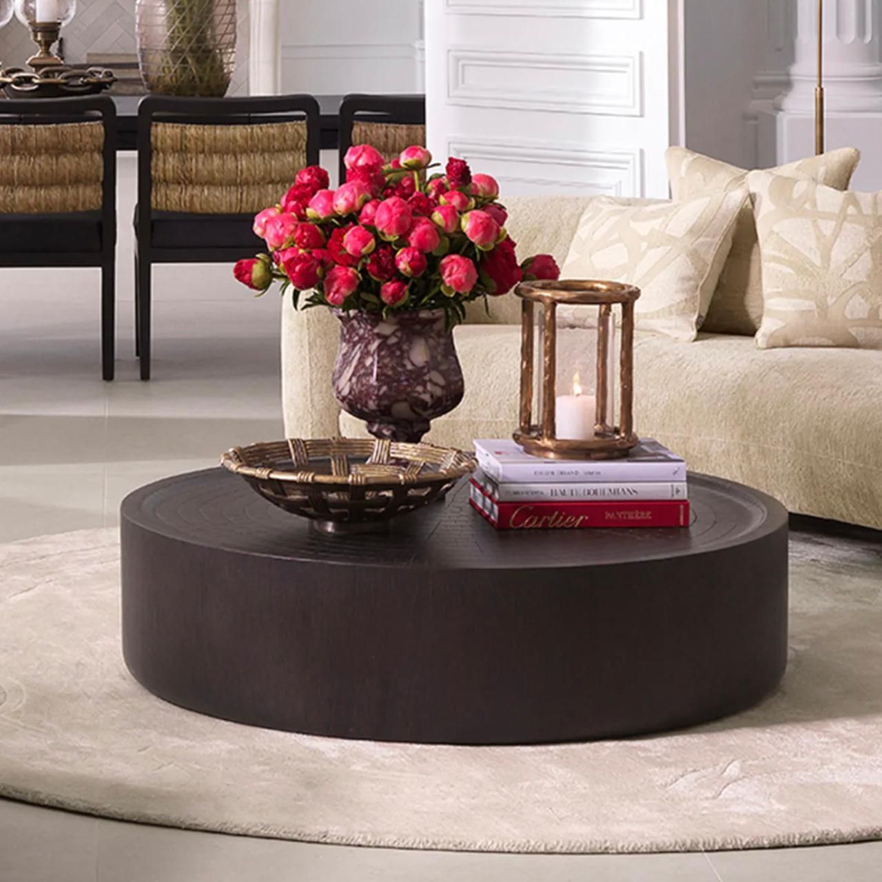 Large Round Coffee Table In Dark Brown Fiber Reinforced Concrete photo for sale