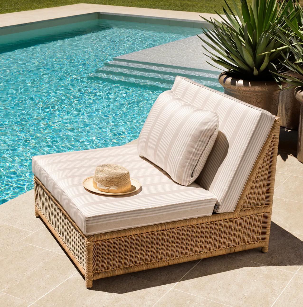 Outdoor Modular Chair In Synthetic Rattan And Saville Beige Fabric photo for sale
