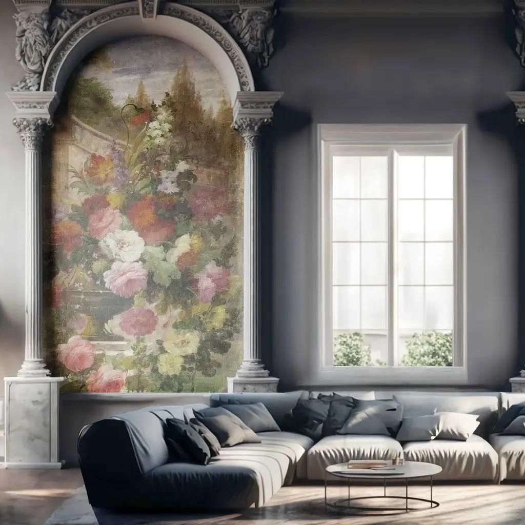 Panoramic Floral Wall Décor On Canvas, 19th Century Style photo vinterior