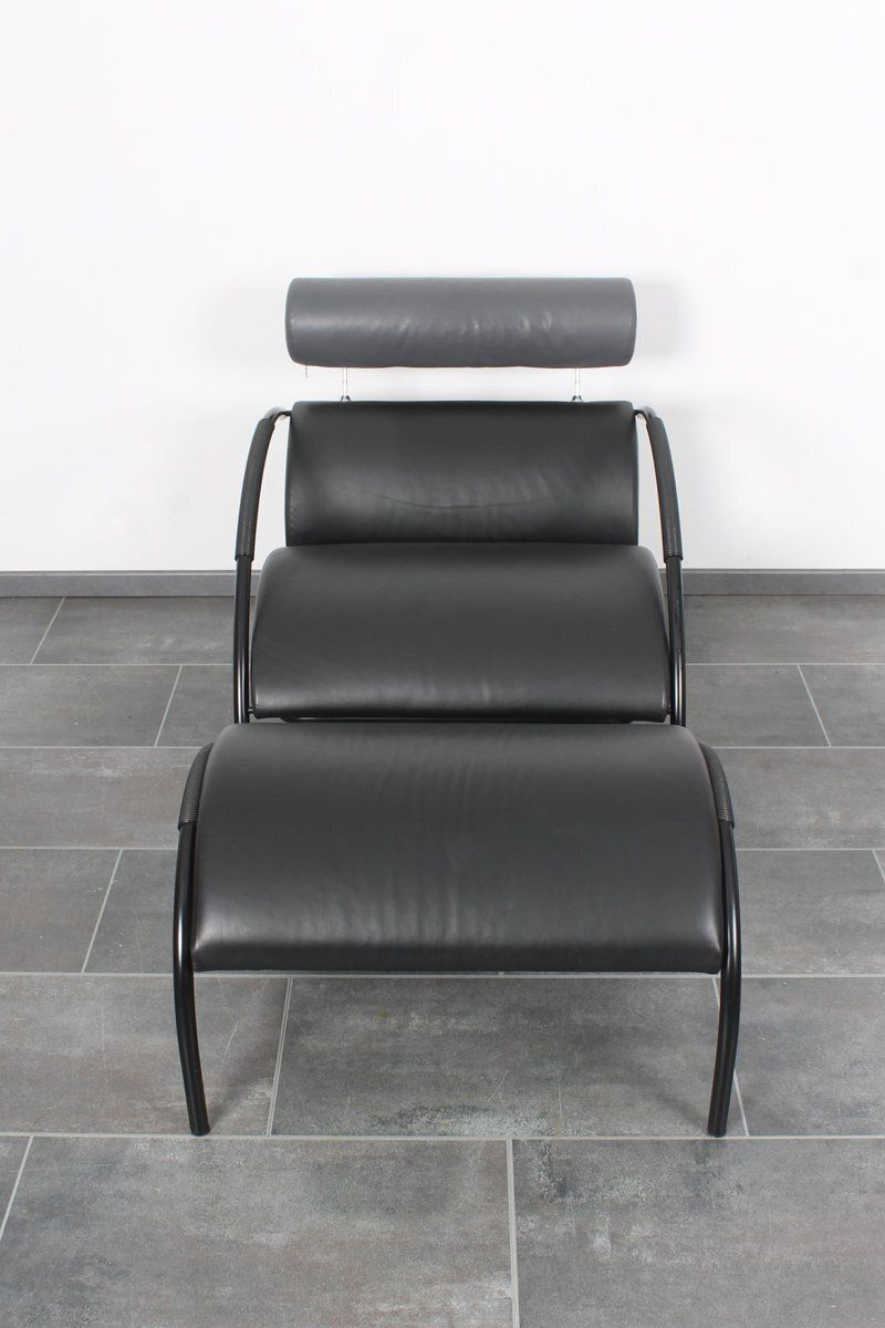 photo furniture Set Of Black Leather Zyklus Armchair And Ottoman By Peter Maly For Cor, 1980s