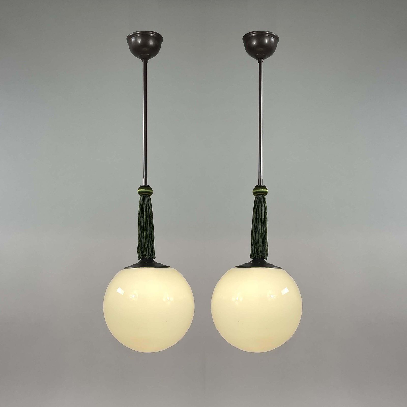 Opaline Glass & Burnished Brass Ball Pendants With Tassel, Germany 1930s photo 1605.0