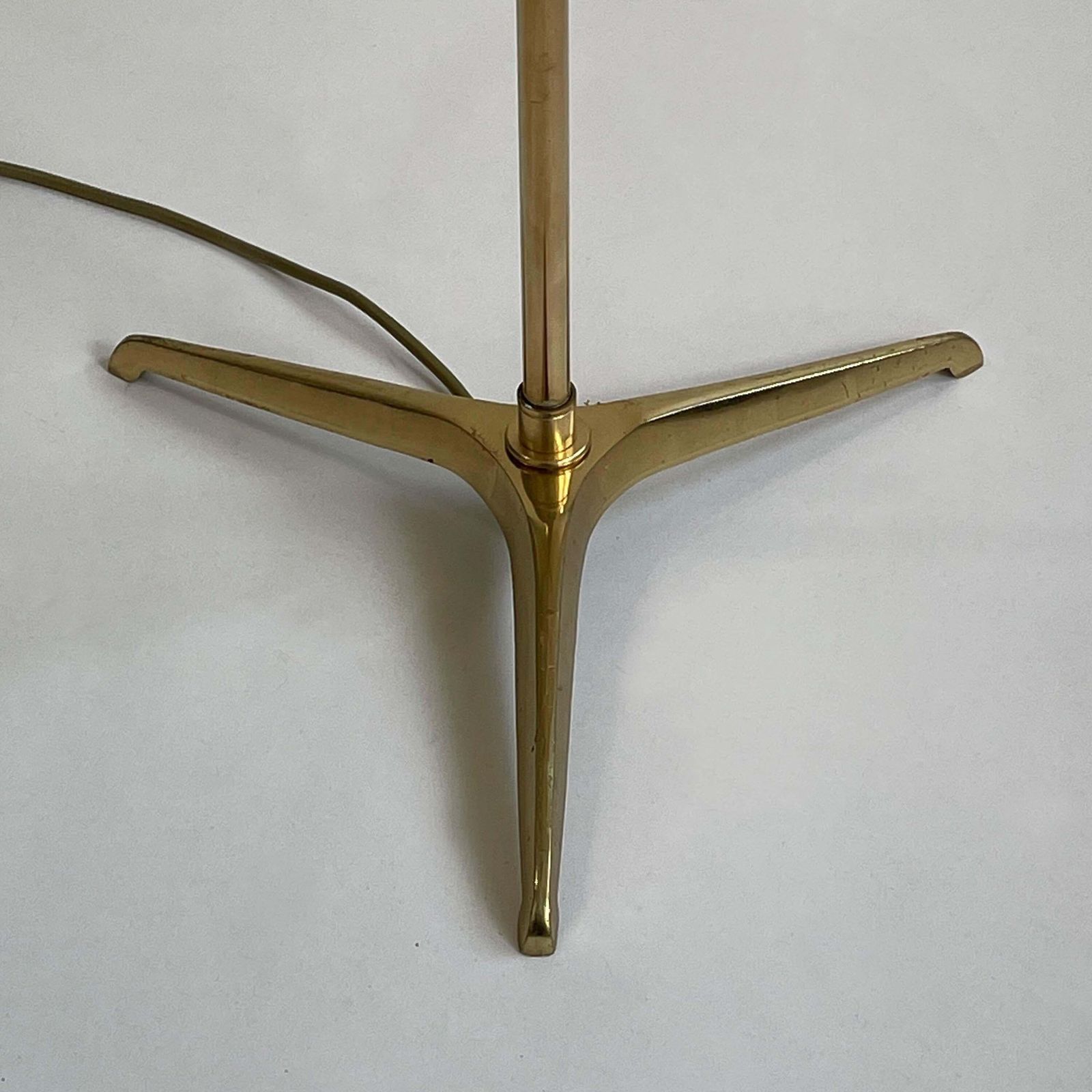 Rattan, Teak & Brass Tripod Floor Lamp, Sweden 1950s To 1960s photo for sale