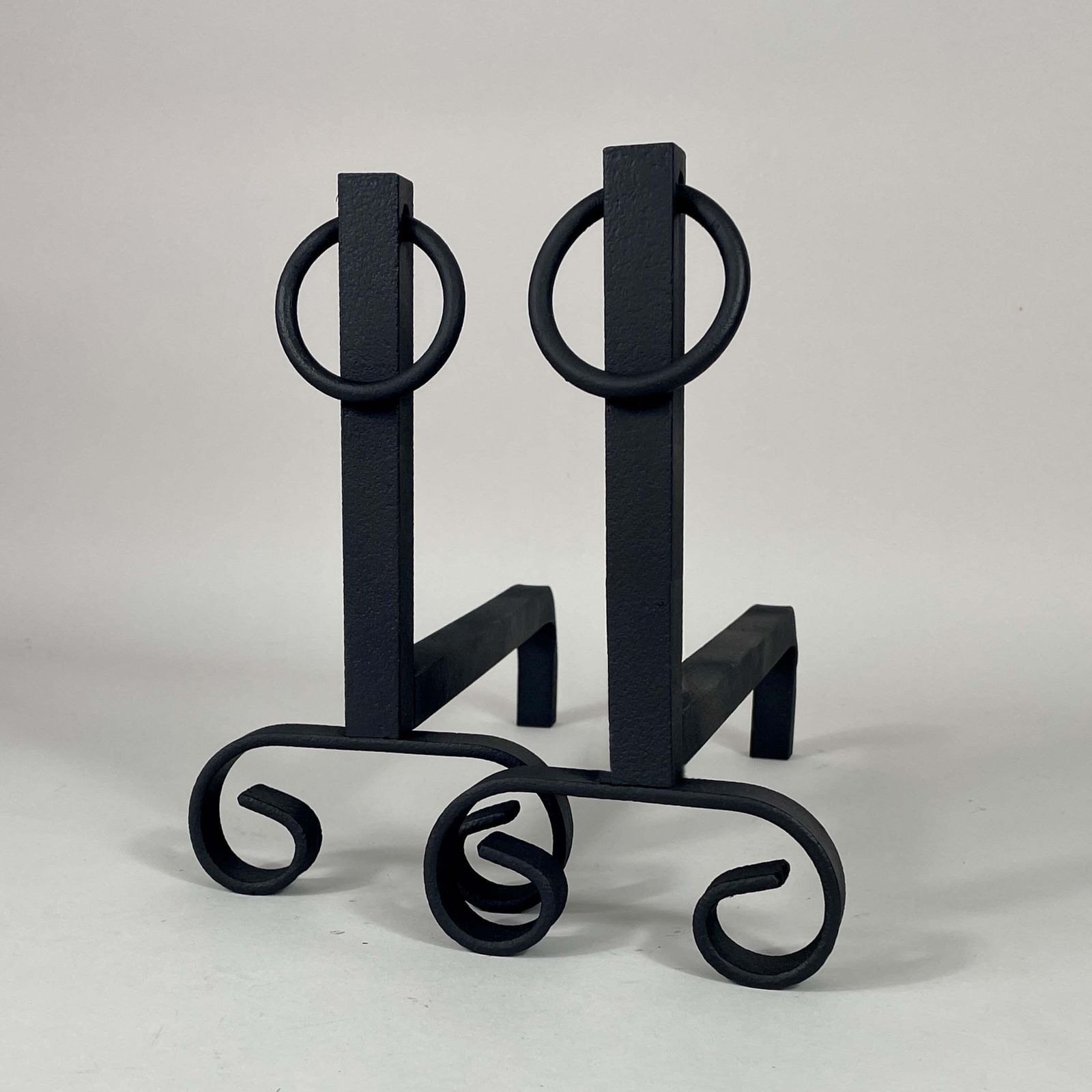 Art Deco Modernist Cast Iron Fire Dogs Andirons, France 1930s photo Home Fixtures