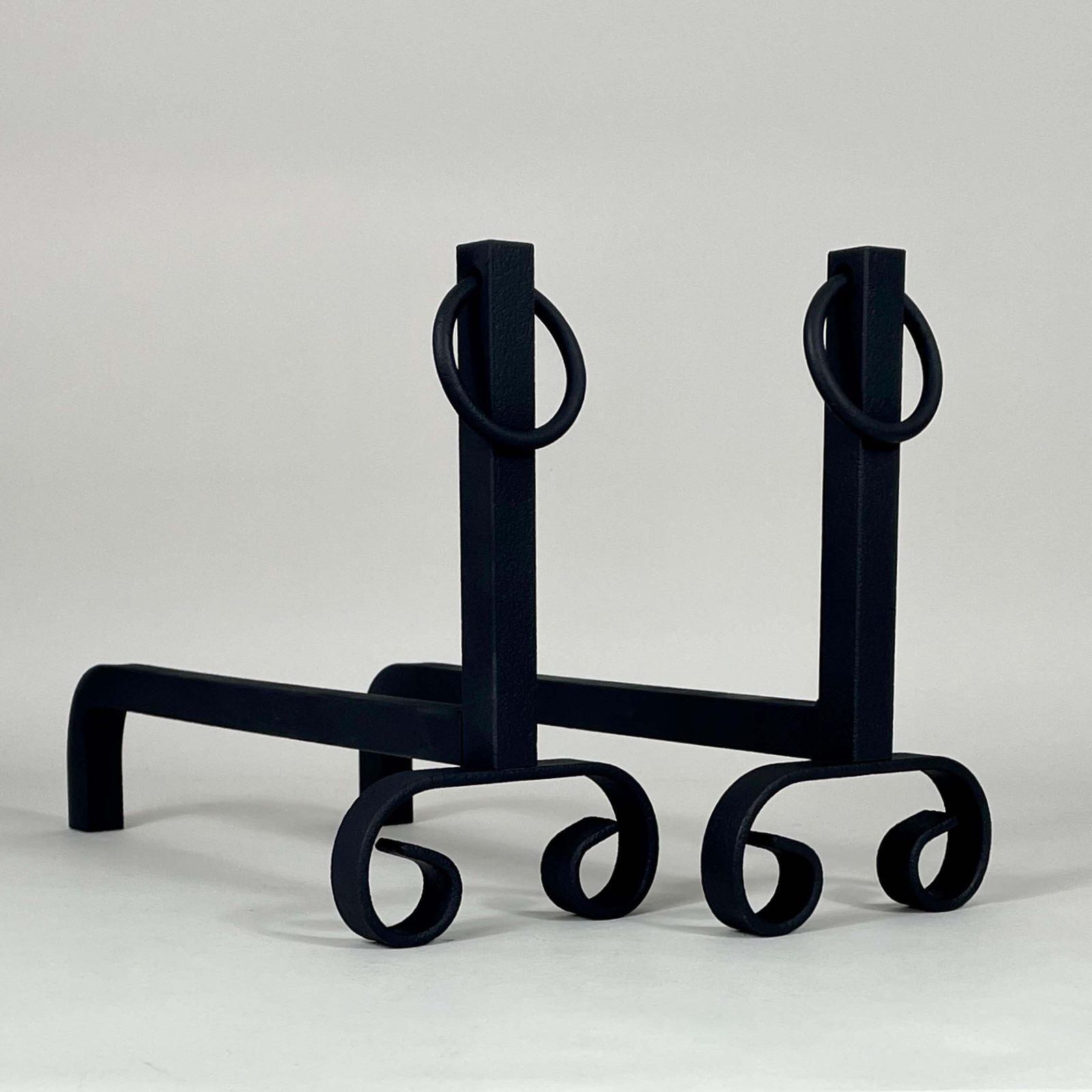 Art Deco Modernist Cast Iron Fire Dogs Andirons, France 1930s photo vintage