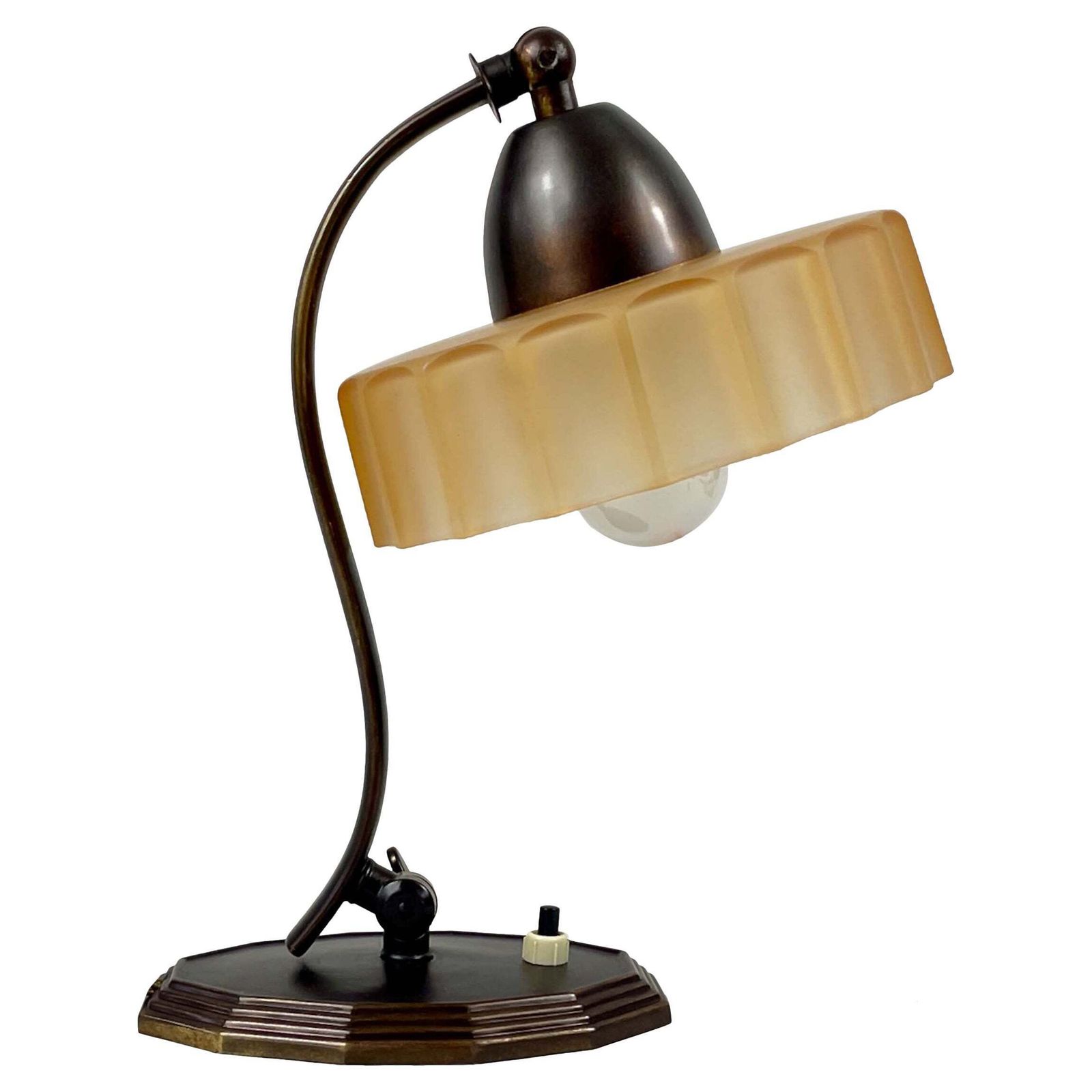 Bronzed Brass & Havanna Glass Table Lamp, Sweden 1920s To 1930s