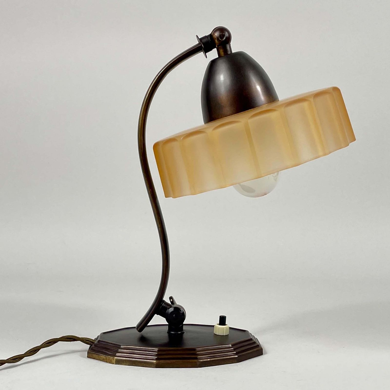 Bronzed Brass & Havanna Glass Table Lamp, Sweden 1920s To 1930s photo furniture