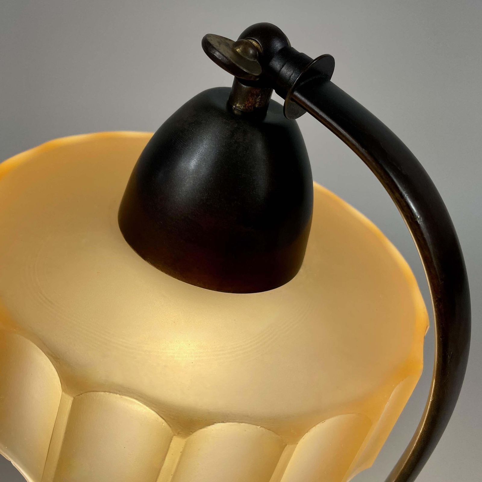Bronzed Brass & Havanna Glass Table Lamp, Sweden 1920s To 1930s photo vinterior