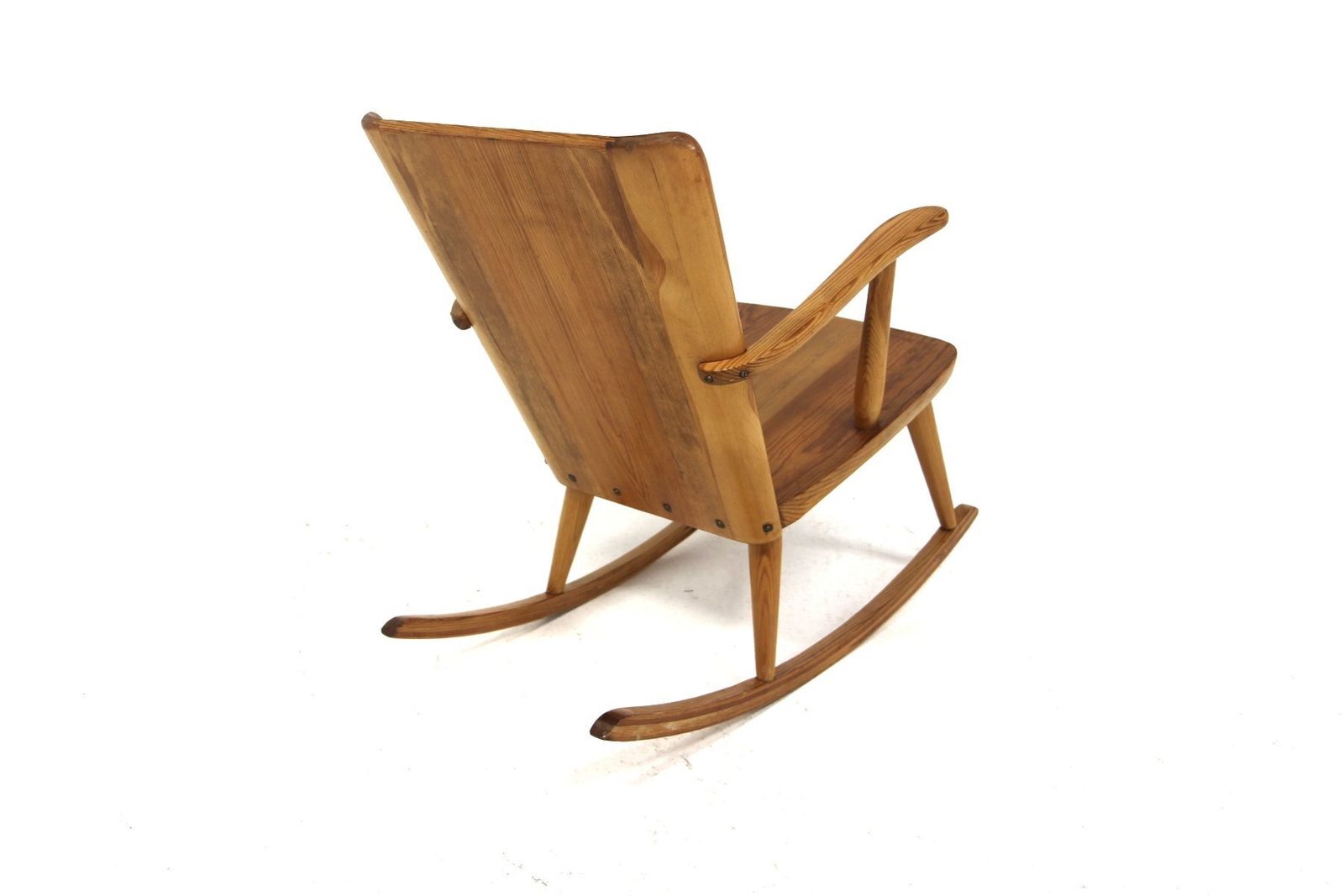 Brutalist Pine Rocking Chair By Göran Malmvall, Sweden, 1960s photo for sale