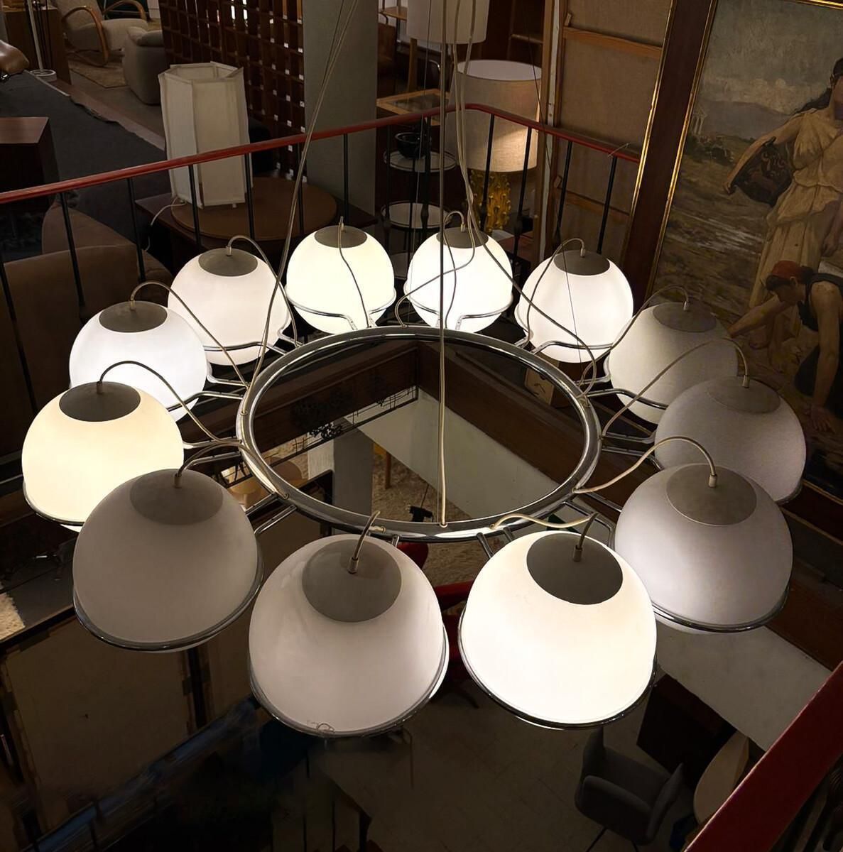 Large Chandelier, Glass And Metal, Italy, 1970s photo 7120.0