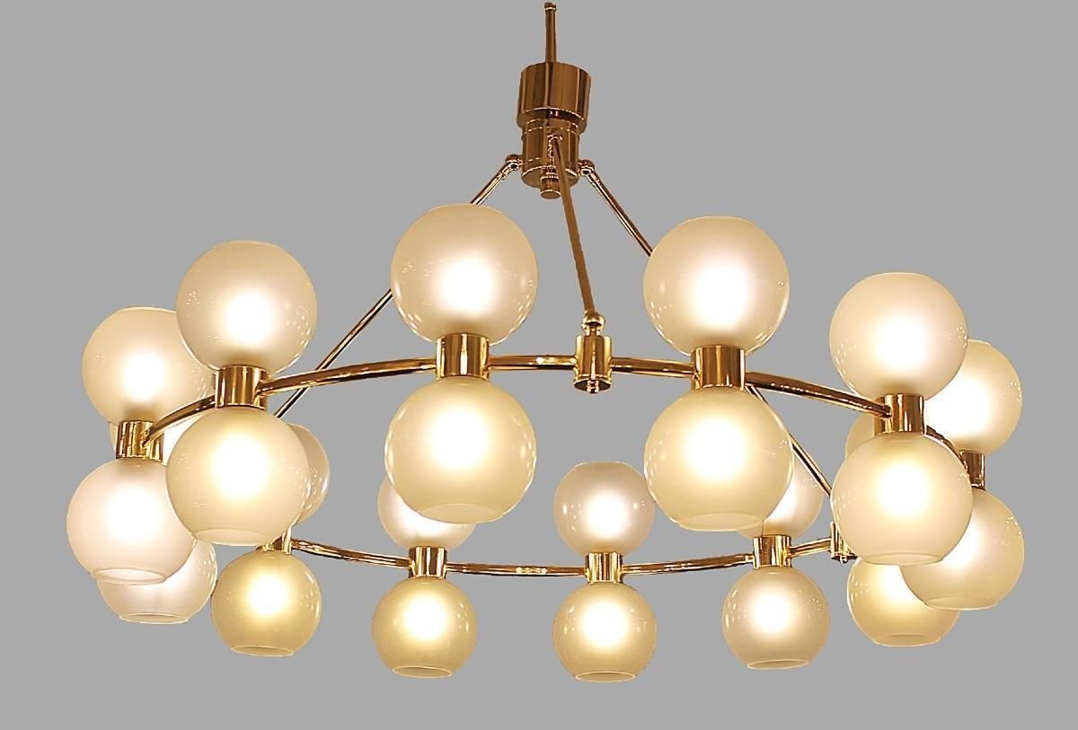 Large Italian Crown Chandelier   Brass & Opaline   Italy photo vintage