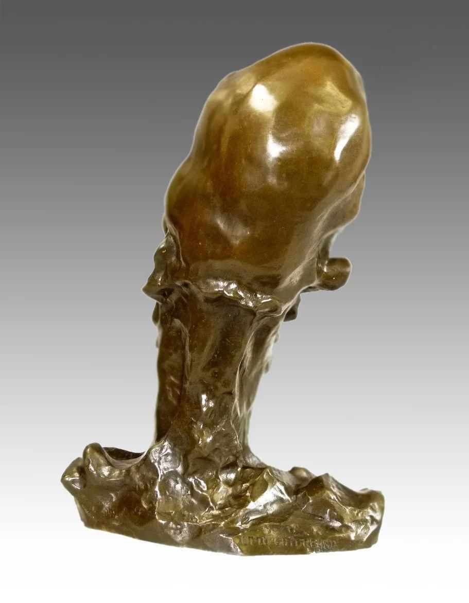 Otto Gutfreund – Don Quijote Face – Cubism Sculpture – Signed Bronze Bust photo Art