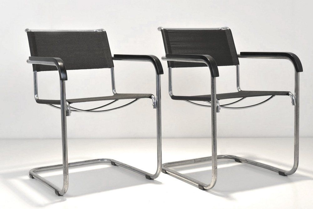 B34 Armrest Cantilever Chairs In Iron Yarn Covering And Steel Tube By Marcel Breuer For Thonet, Germany, 1928, Set Of 2 photo buy