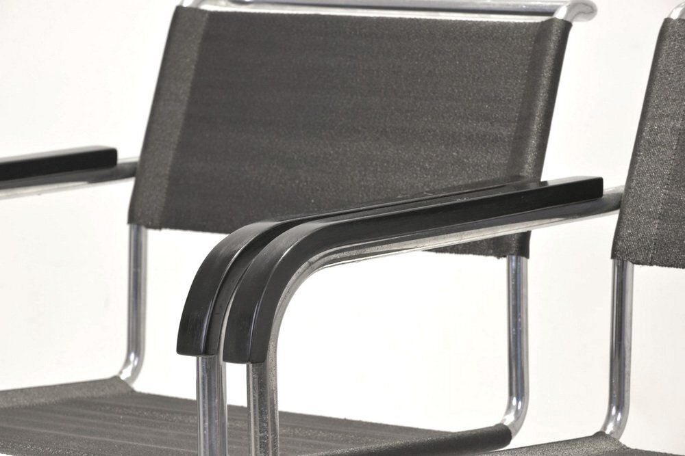 photo vinterior B34 Armrest Cantilever Chairs In Iron Yarn Covering And Steel Tube By Marcel Breuer For Thonet, Germany, 1928, Set Of 2