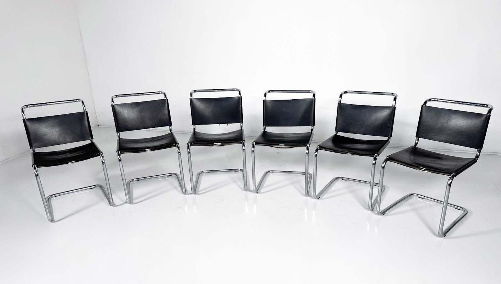 Set Of 6 Chairs Model B33 By Marcel Breuer, 1970s, Leather And Chrome photo buy
