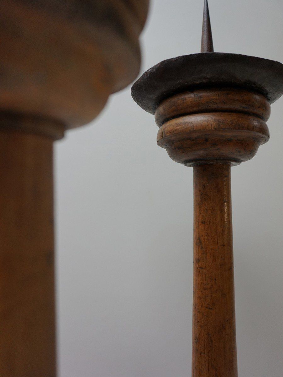 737.0 Large Antique French Wooden Candlesticks, 19th Century, Set Of 4 photo