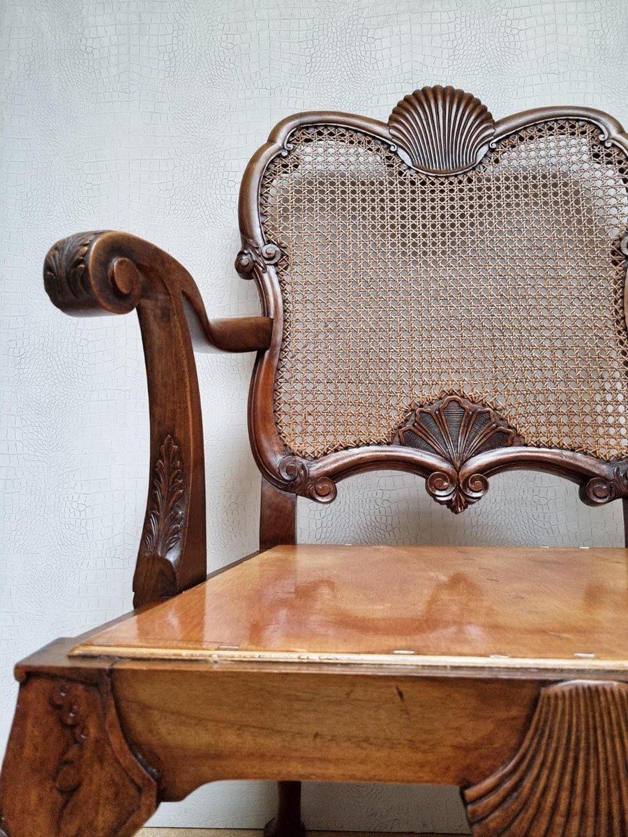 Chippendale Bergere Armchair In Carved Mahogany With Caned Backrest And Lion's Claw And Ball photo buy