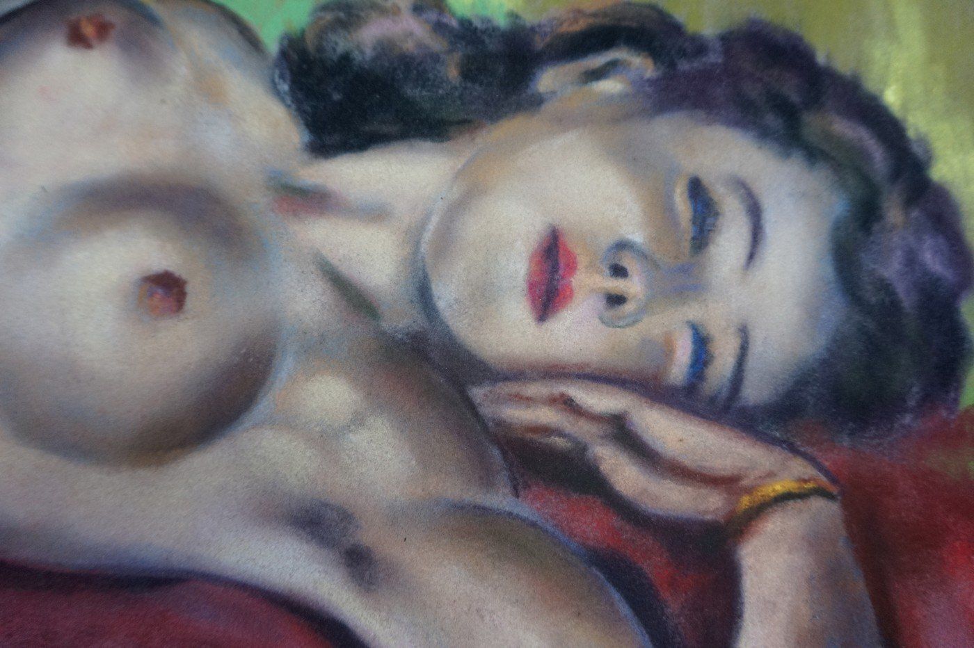 Perez, Large Nude Of A Sleeping Woman, 1950s 1960s, Pastel photo vinterior