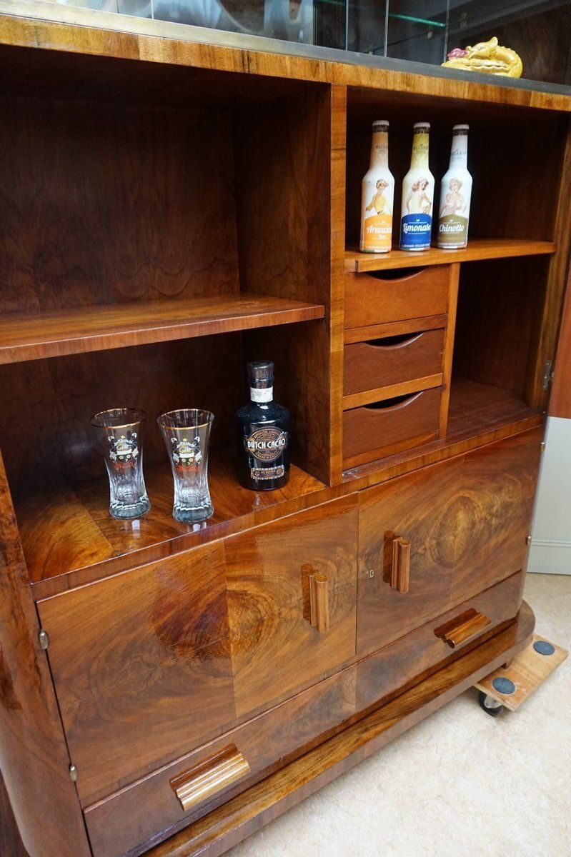 Furniture Art Deco Walnut Display Cabinet With Secret Compartment Attributed To Jindřich Halabala, 1930s photo