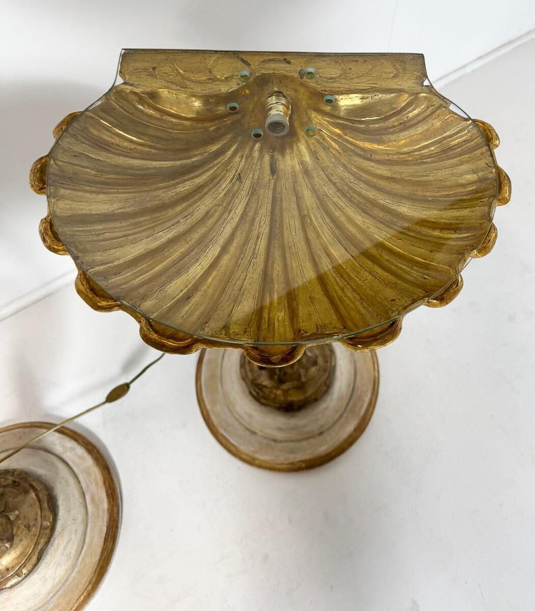 Pair Of Nighstands Shell Shaped, Wood And Glass, 1900s photo for sale