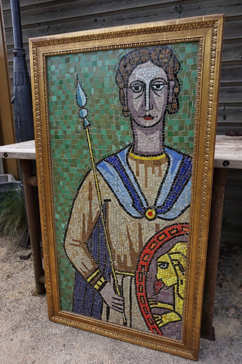 Large Framed Ceramic Mosaic Artwork Of Roman Warrior, 1960s photo 659.0