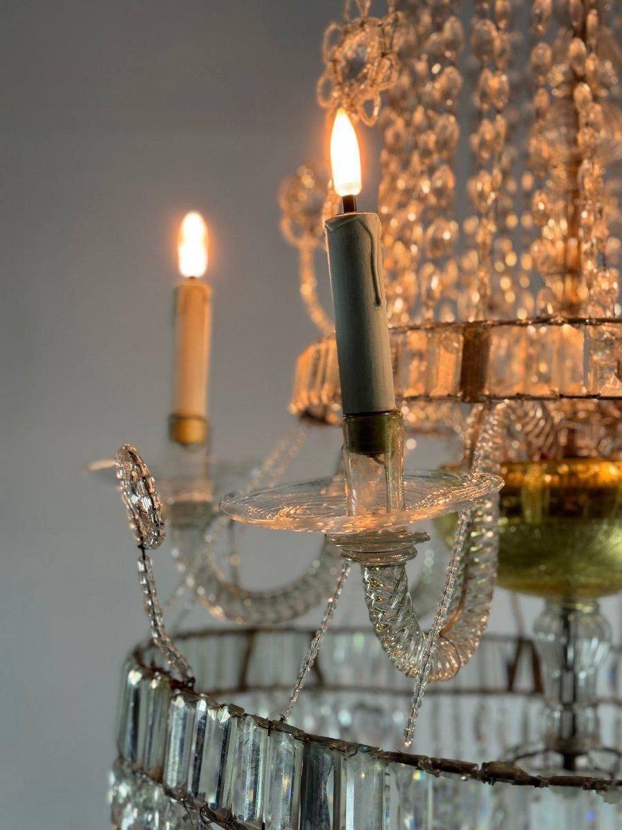 Important Navette Cut Crystal Pearl Bag Chandelier, Circa 1800 photo Lighting