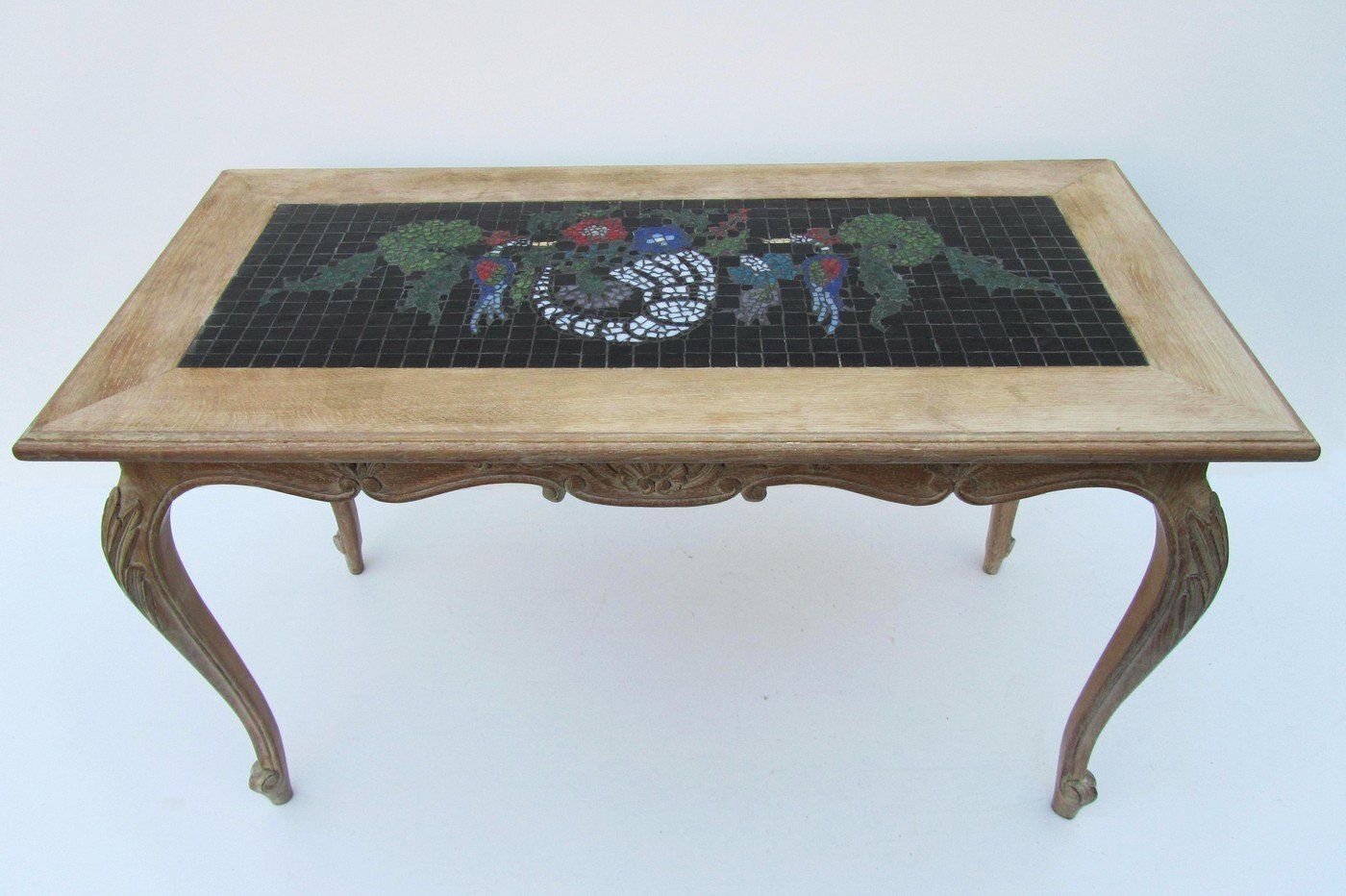 Louis XV French Oak & Mosaik Coffee Table, 1970s