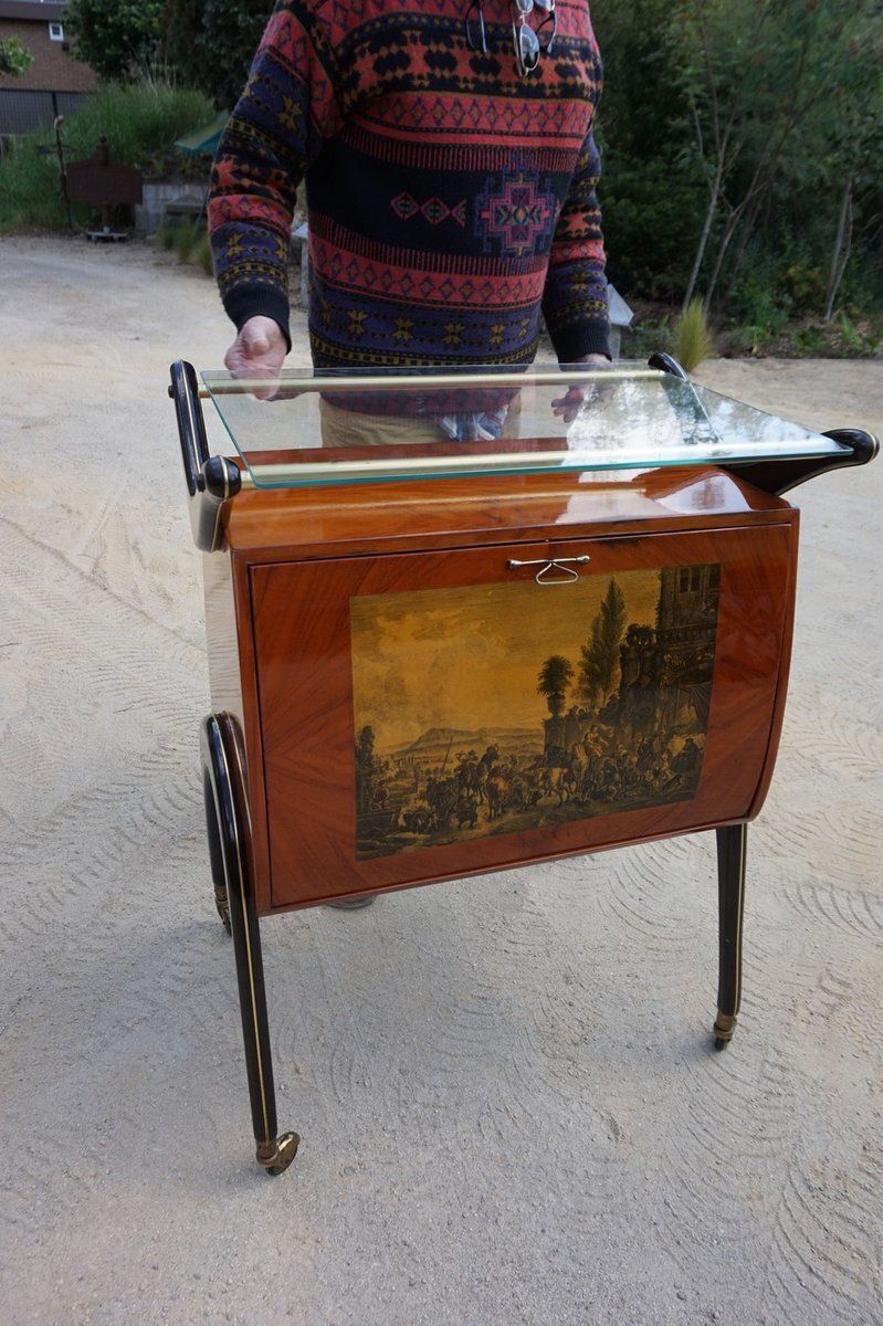 Mid Century Modern Italian Cocktail Bar Cart Cabinet Attributed To Cesare Lacca, 1960s photo furniture