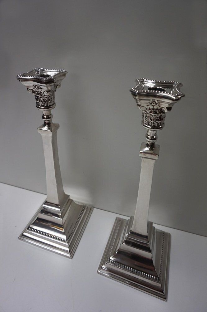 Neoclassical Sterling Silver Column Form Candleholders Birmingham By Bayliss And Coulthard, 1913, Set Of 2 photo furniture