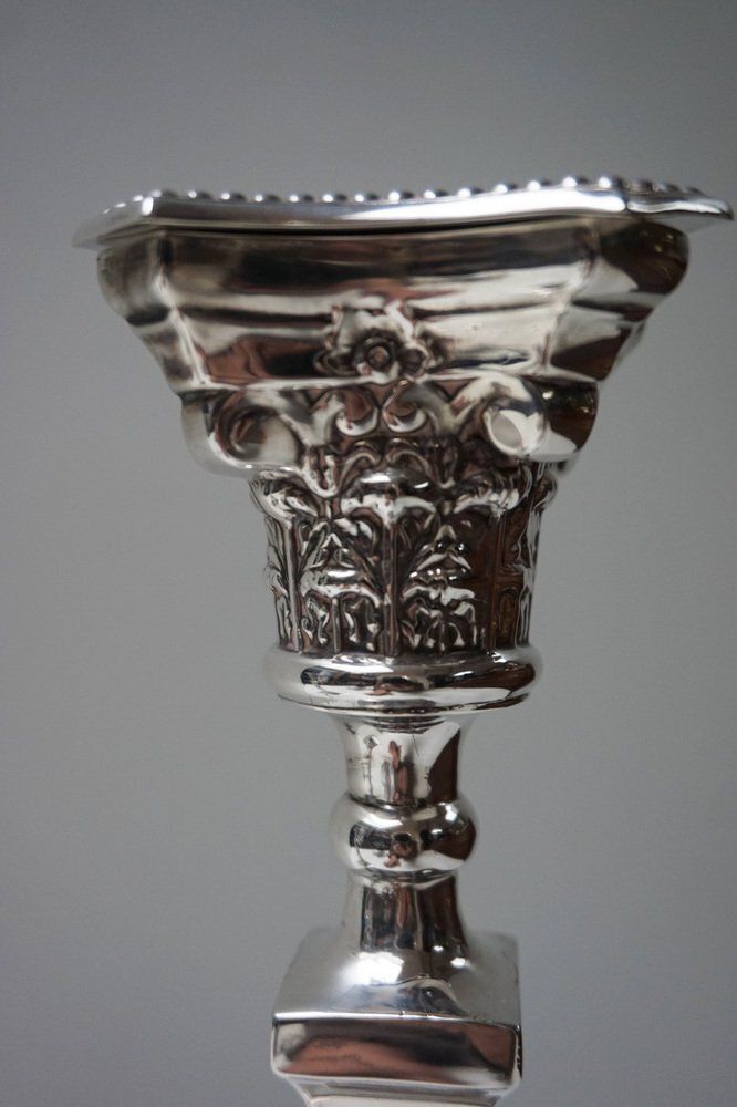 Neoclassical Sterling Silver Column Form Candleholders Birmingham By Bayliss And Coulthard, 1913, Set Of 2 photo Home Decor
